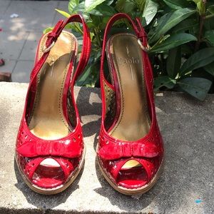 Linea Paolo, red leather, perforated, wedge